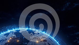 A Futuristic Globe Illuminated by Digital Networks, Showcasing Interconnected Data and Technology