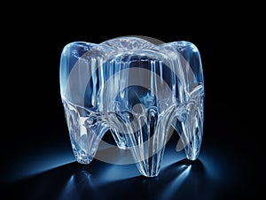 Futuristic glossy tooth over dark background.