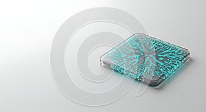 Futuristic glowing bio-chip data processor