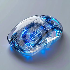 Futuristic Glowing Blue Computer Mouse