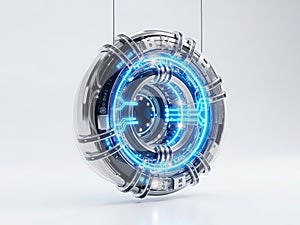 Futuristic glowing blue energy core device