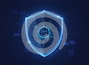 Cyber Security Shield Protecting Digital Data Cloud and Network Circuit Background