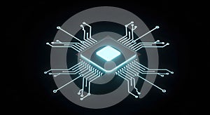 Futuristic Glowing Central Processing Unit Chip for Advanced Data Processing and Modern Technology Concepts