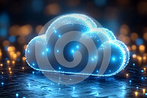 Futuristic Glowing Cloud Computing Network Data Center 3D Render