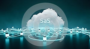 Futuristic Glowing Cloud Network with Interconnected Data Servers