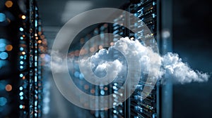 Futuristic glowing computer chip with illuminated cloud icon