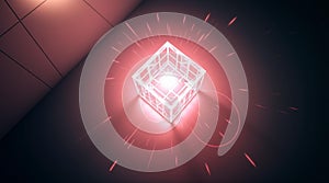 Futuristic Glowing Cube 3D Render - Digital Technology, Data Visualization, Sci-Fi Concept Art