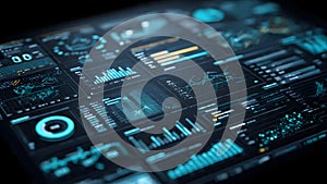 Futuristic Glowing Dashboard Displaying Big Data Analytics, AI Generated