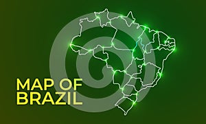Futuristic Glowing Digital Map of Brazil with Neon Blue Outline and Technology Concept Background