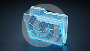Futuristic Glowing Folder Interface with Digital Data Lines