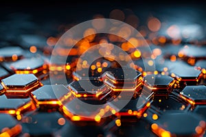 Futuristic glowing hexagonal blockchain network visualization