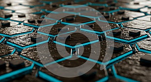 Futuristic glowing honeycomb tech surface pattern