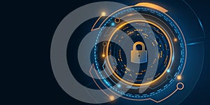 Futuristic glowing HUD display with lock icon. User data security concept. Data protection. Modern technology background. Vector