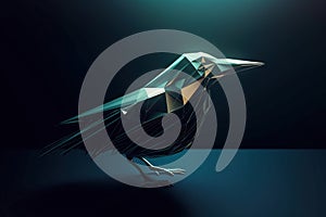 Futuristic glowing low poly flying bird, hummingbird isolated on dark background made with generative AI