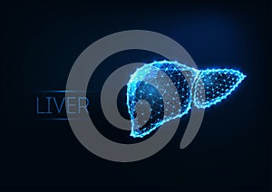 Futuristic glowing low polygonal human liver isolated on dark blue background