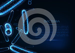 Futuristic glowing low polygonal medicine web banner template with 3d bacilli bacteria.