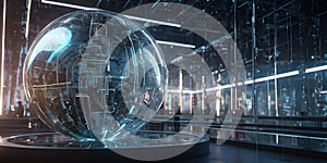 Futuristic Glowing Orb in Sci-Fi Tech Environment