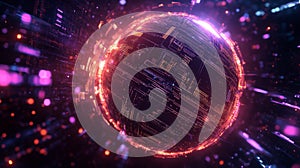 Futuristic glowing sphere digital data streams