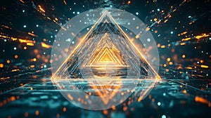Futuristic glowing triangle in a digital abstract space Generative AI