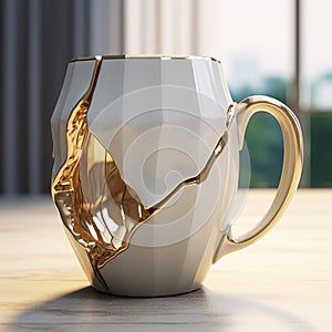 Futuristic Gold Vase With Broken Mug - Unique 3d Design