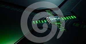 Futuristic GPU Processor. Graphics Processing Unit on Circuit Board