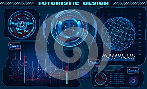 Futuristic graphic interface hud design, infographic elements, hologram of the globe. Theme and science, the theme of photo