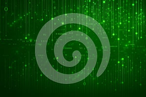 Futuristic green data stream, binary code abstract background for programming, coding, and AI projects