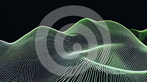 Futuristic Green Data Visualization Waveform Grid on Black Background
