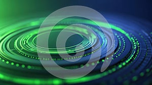Futuristic green digital interface with concentric circles and glowing elements, AI