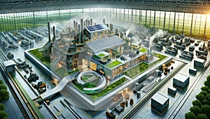 futuristic, green ecological factory capturing the essence of sustainability