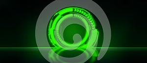 Futuristic green glowing neon round portal. Sci fi metal construction