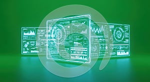Futuristic Green HUD Displays: Data Visualization and Technology Interface
