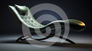 Futuristic Green Leather Chaise Lounge Chair On Grey Background