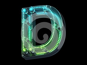 Futuristic green light font. Letter D.