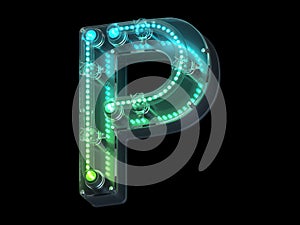 Futuristic green light font. Letter P.