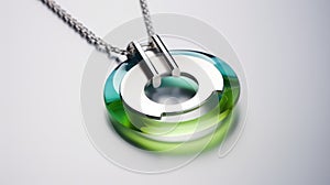 Futuristic Green Pendant Necklace With Stainless Steel Chain
