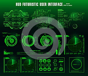 Futuristic green virtual graphic touch user interface, target. HUD dashboard display virtual reality technology screen