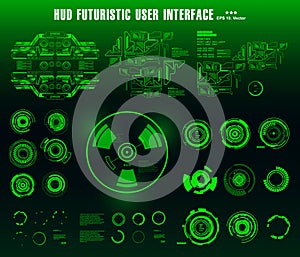 Futuristic green virtual graphic touch user interface, target. HUD dashboard display virtual reality technology screen