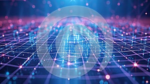 Futuristic grid pattern background with interconnected AI nodes and data streams