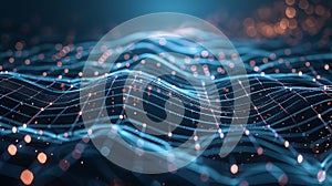 Futuristic grid pattern background with interconnected AI nodes and data streams