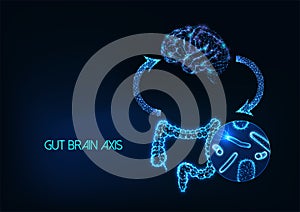 Futuristic gut brain axis, microbiome and mood connection concept with intestine, brain, gut flora photo