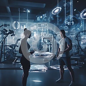 Futuristic Gym Training Session with Technology