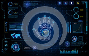 Futuristic hand scan identify with hud element interface screen monitor design background template