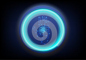 Futuristic hand scan recognition technology . Biometric data security concept