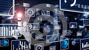 Futuristic Hands Interacting with Data Visualizations and Digital Graphs in a High-Tech Environment xenic