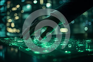 Futuristic Hand Touching Digital Interface