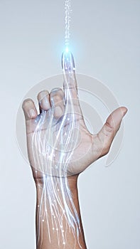 Futuristic Hand Touching a Digital Interface