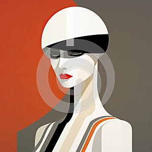 Futuristic Hat: A Minimalist Android Soldier Painting With Art Deco Influence