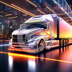 Futuristic Haul: Autonomic Euro Semi-Truck with Cargo Trailer - State-of-the-Art Night Vision (3D Render