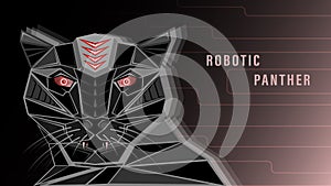 Futuristic head black robotic panther whith red eyes